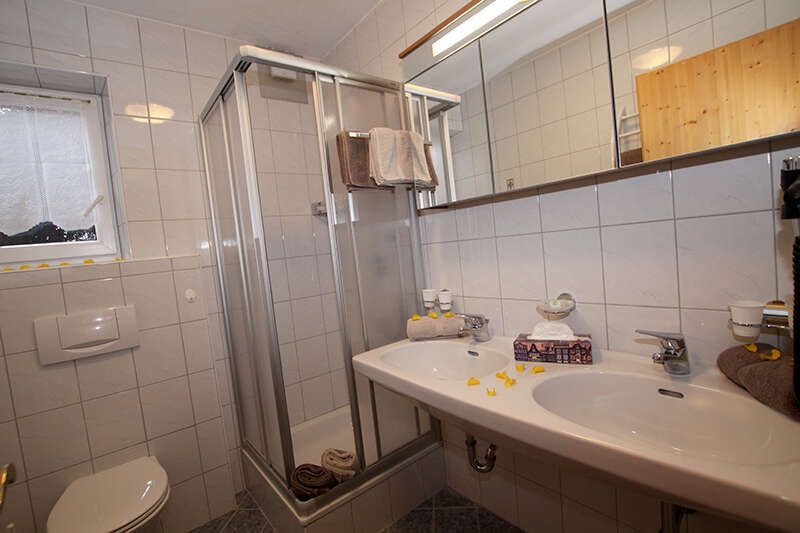 Badezimmer mit Dusche und WC im Appartement Tusna